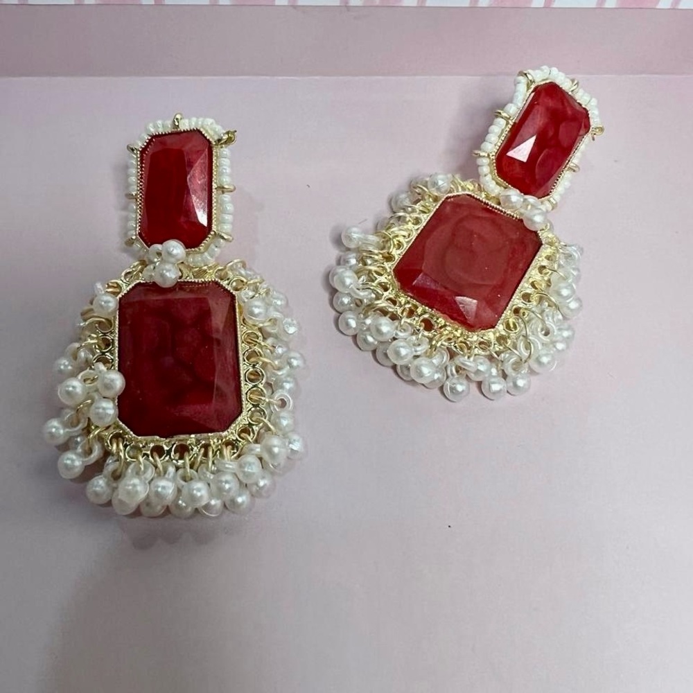 Luxurious Red and Gold Gemstone Earrings